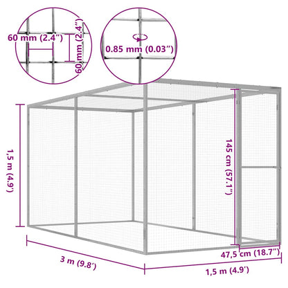 Cat Cage | Silver | Galvanised steel | 3x1.5x1.5 metres | Durable