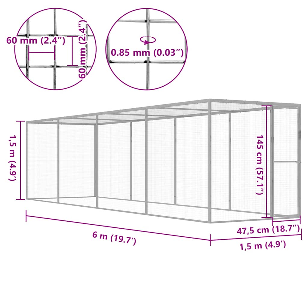 Cat Cage 6x1.5x1.5 m Galvanised Steel