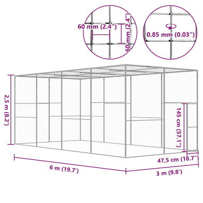 Cat Cage | Silver | Galvanised Steel | 6 x 3 x 2.5 m | Durable | Cages
