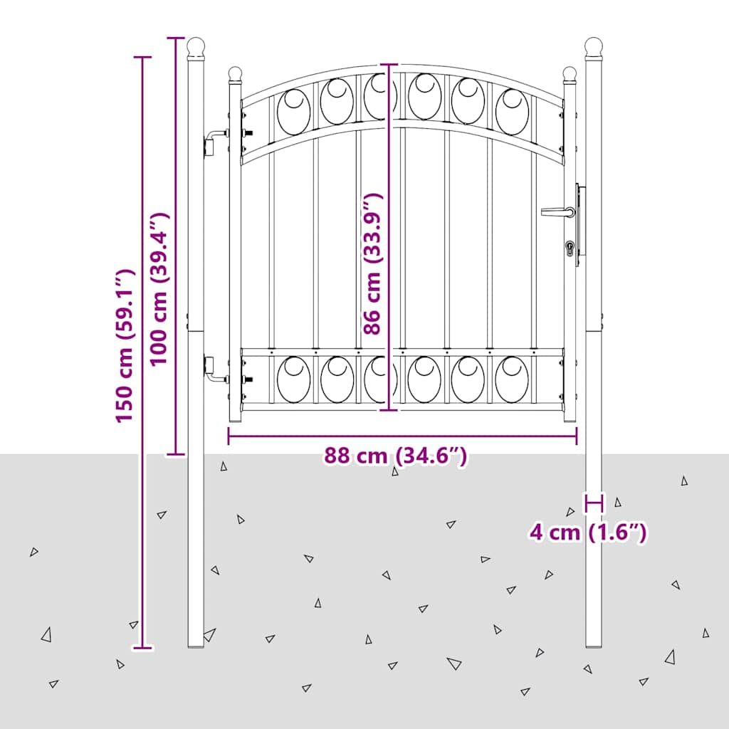 Fence Gate with Arched Top Steel 100x100 cm Black
