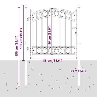 Fence Gate with Arched Top Steel 100x100 cm Black