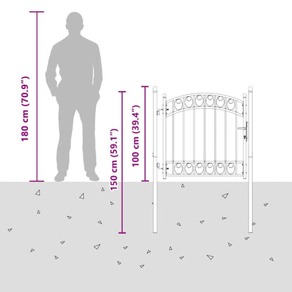Fence Gate with Arched Top Steel 100x100 cm Black
