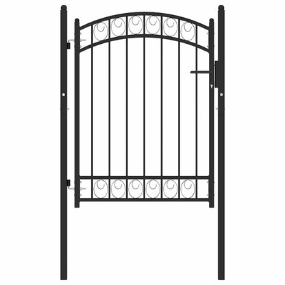 Fence Gate EMMEN with Arched Top Steel 100x98.5 cm Black