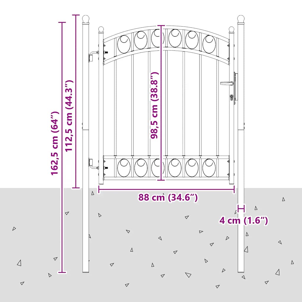Fence Gate EMMEN with Arched Top Steel 100x98.5 cm Black