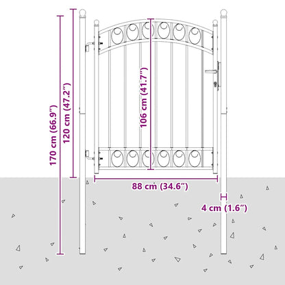 Fence Gate "EMMEN" with Arched Top Steel 100x106 cm Black