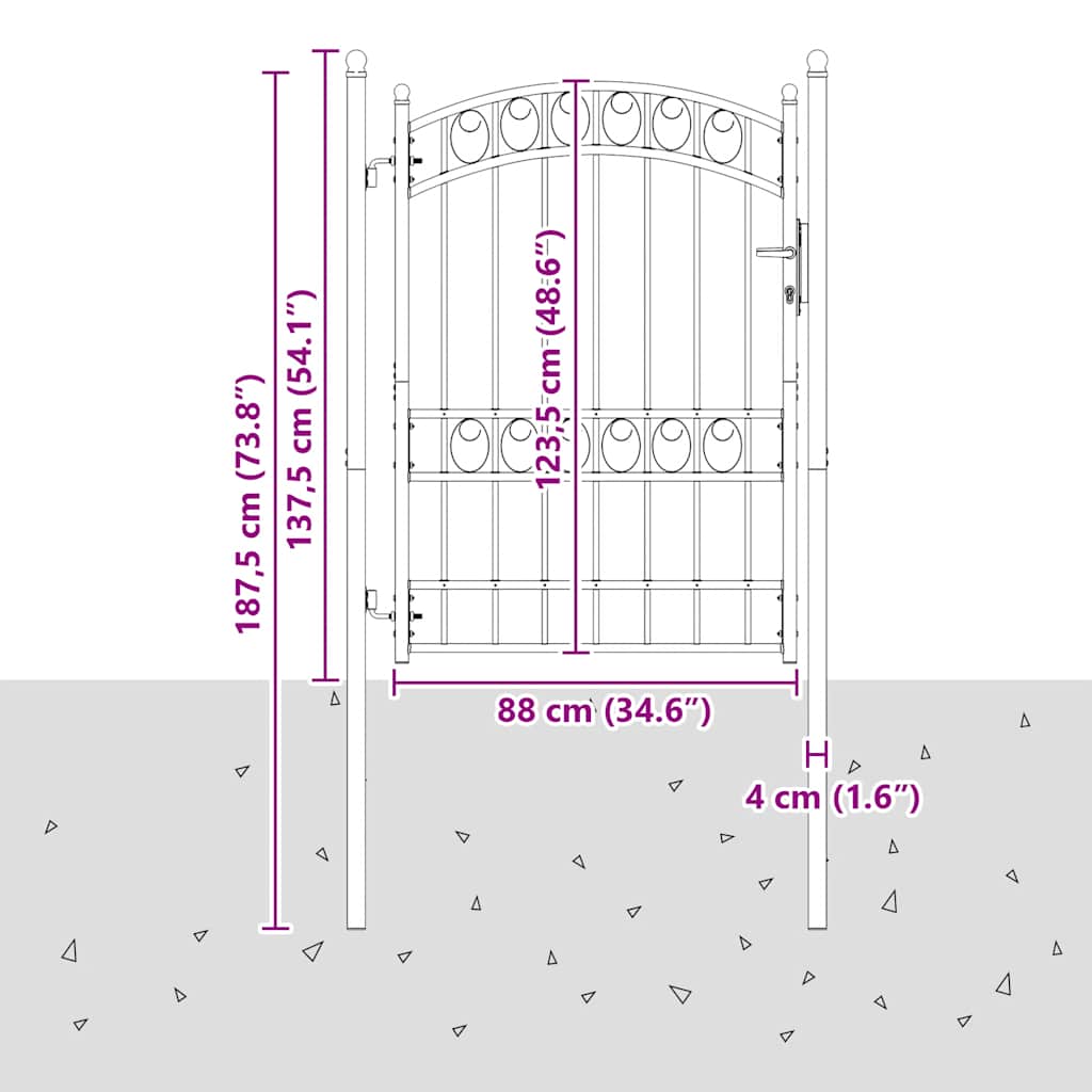 Fence Gate with Arched Top Steel 100x175 cm Black