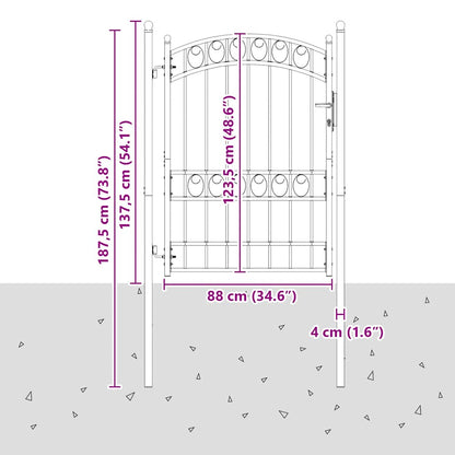 Fence Gate with Arched Top Steel 100x175 cm Black