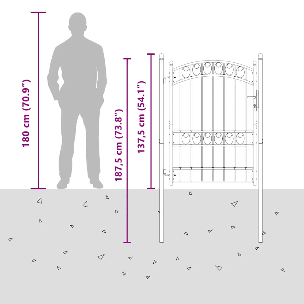 Fence Gate with Arched Top Steel 100x175 cm Black
