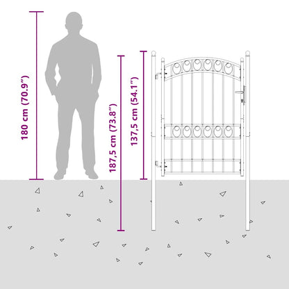 Fence Gate with Arched Top Steel 100x175 cm Black