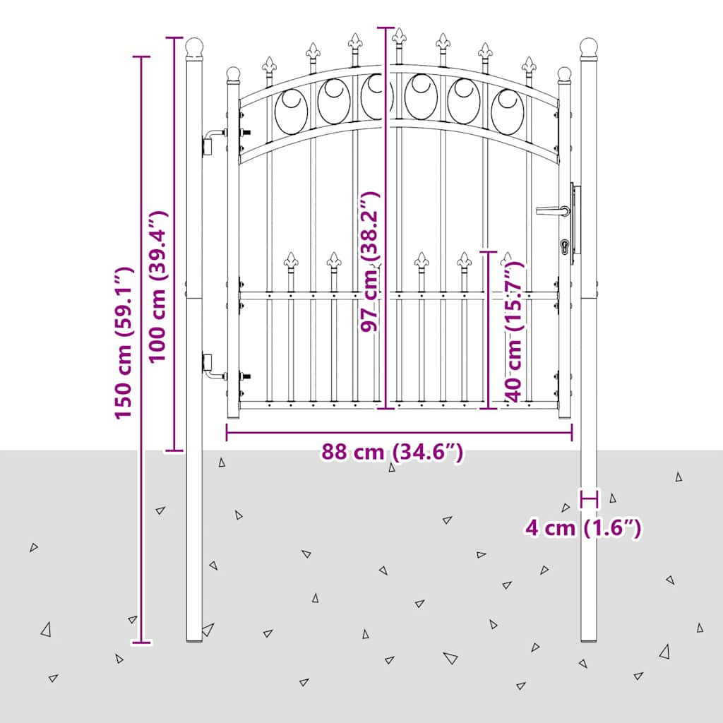 Fence Gate EMMEN with Spikes Steel 104x87 cm Black