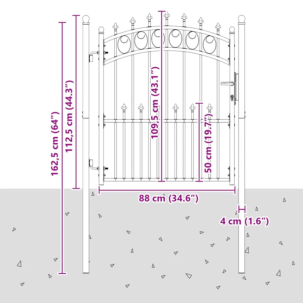 Fence Gate EMMEN with Spikes Steel 104x109.5 cm Black