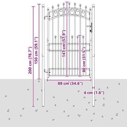 Fence Gate with Spikes EMMEN 100 x 200 cm Powder-coated steel