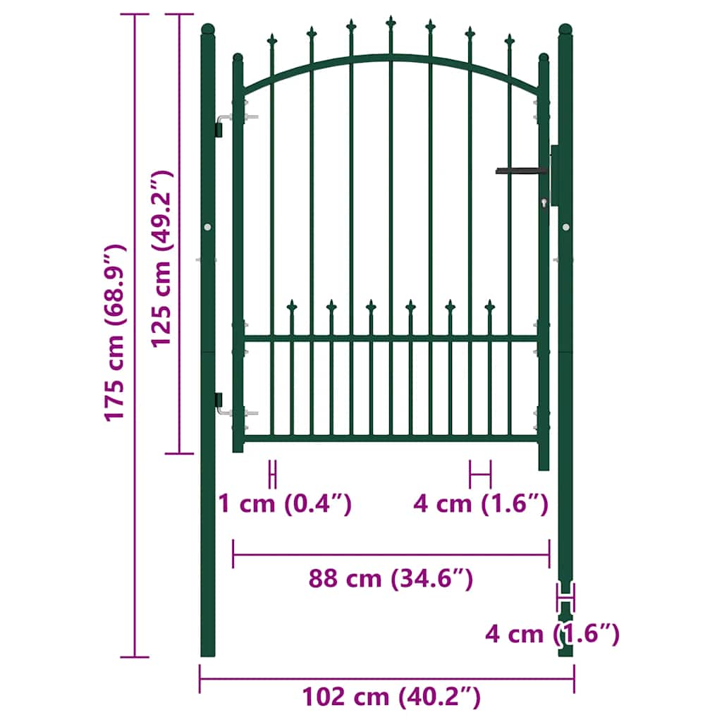 Fence Gate Emmen with Spikes Steel 104x109.5 cm Green