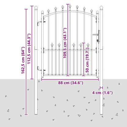 Fence Gate with Spikes Black 100 x 125 cm Powder-coated steel