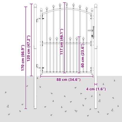 Fence Gate with Spikes Black 100 x 150 cm Powder-coated steel