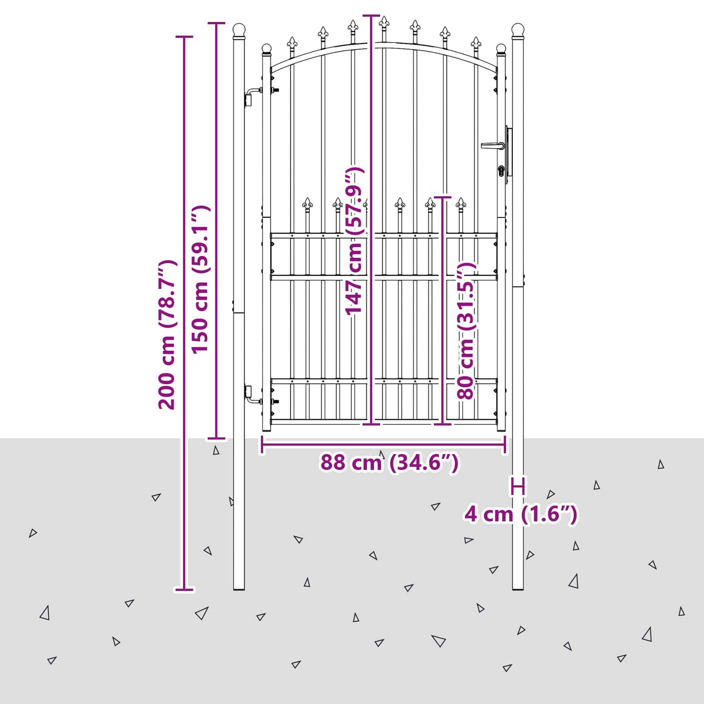 Fence Gate with Spikes EMMEN 100 x 200 cm Powder-coated steel