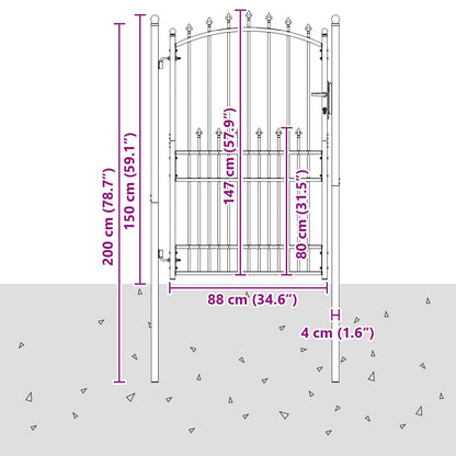 Fence Gate with Spikes EMMEN 100 x 200 cm Powder-coated steel