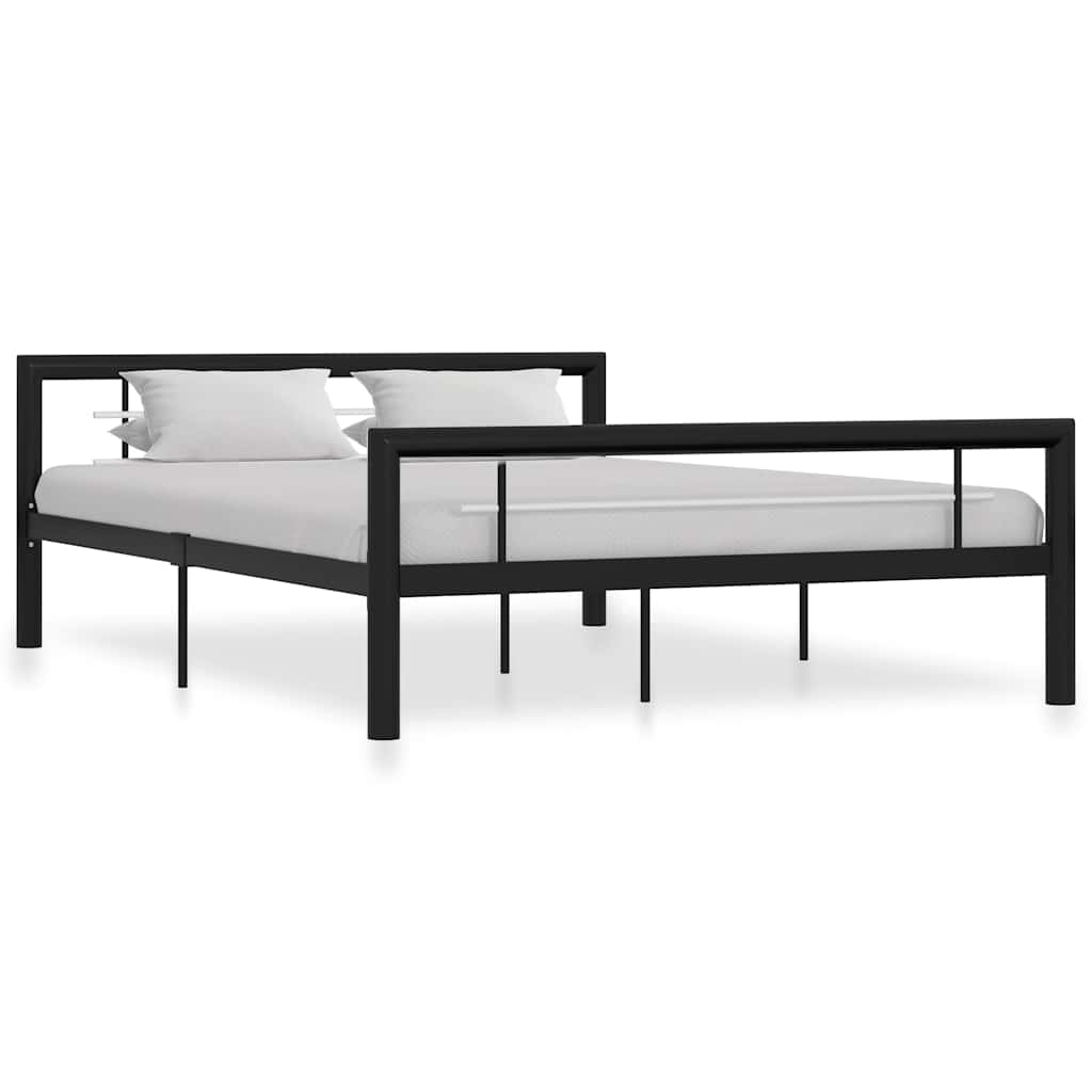 Bed Frame without Mattress Black and White Metal 140x200 cm
