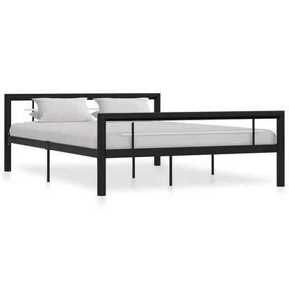 Bed Frame without Mattress Black and White Metal 140x200 cm