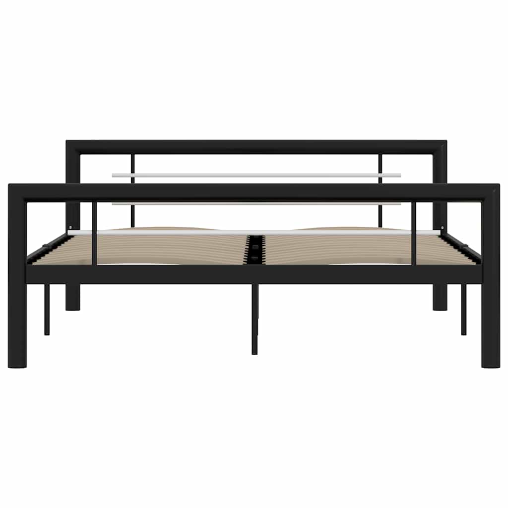 Bed Frame without Mattress Black and White Metal 140x200 cm