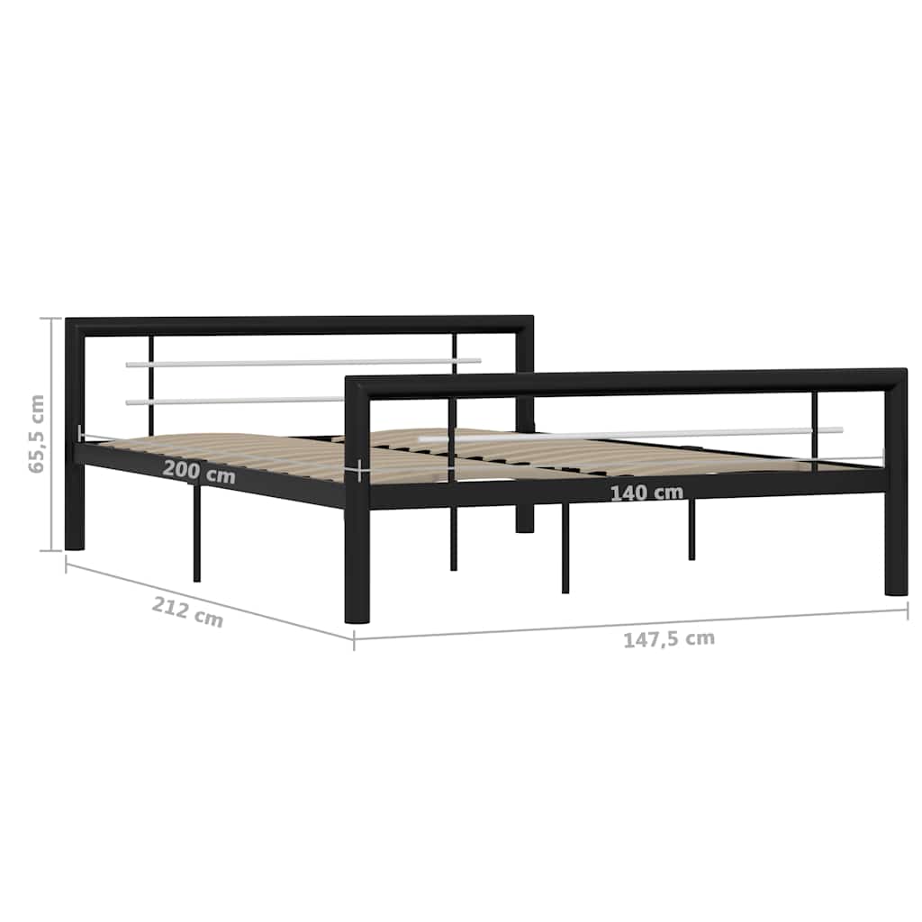 Bed Frame without Mattress Black and White Metal 140x200 cm