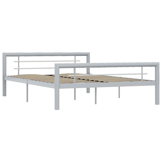 Bed Frame without Mattress Grey and White Metal 140x200 cm
