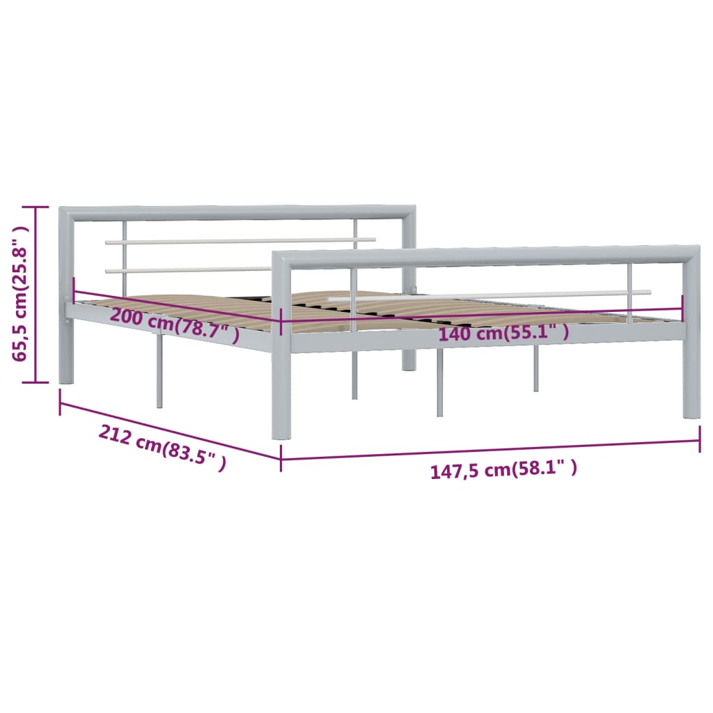 Bed Frame without Mattress Grey and White Metal 140x200 cm