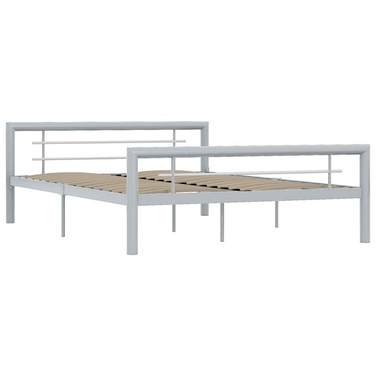 Bed Frame without Mattress Grey and White Metal 160x200 cm