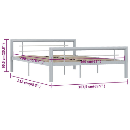 Bed Frame without Mattress Grey and White Metal 160x200 cm