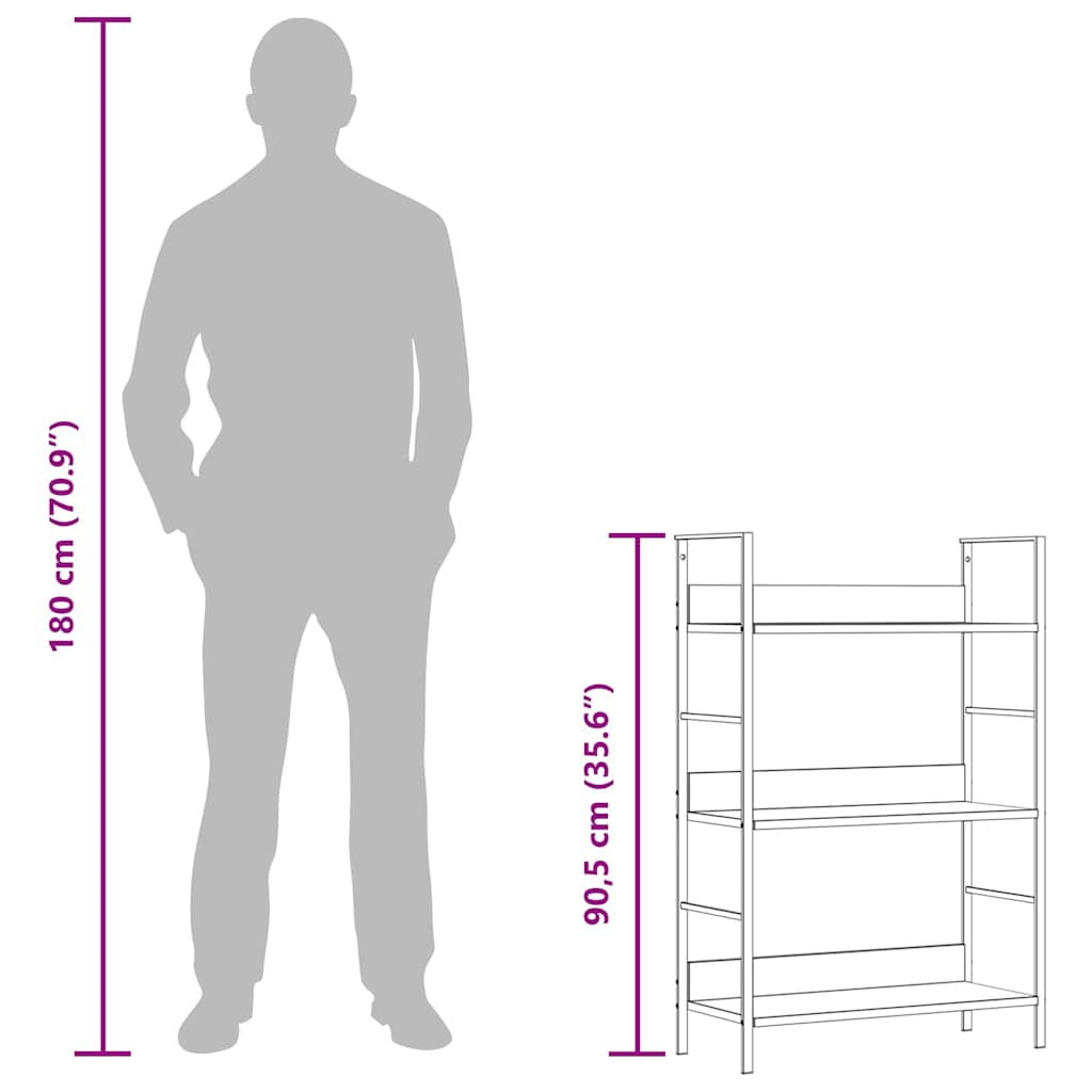 3-Layer Book Shelf Black 60x27.6x90.5 cm Engineered Wood