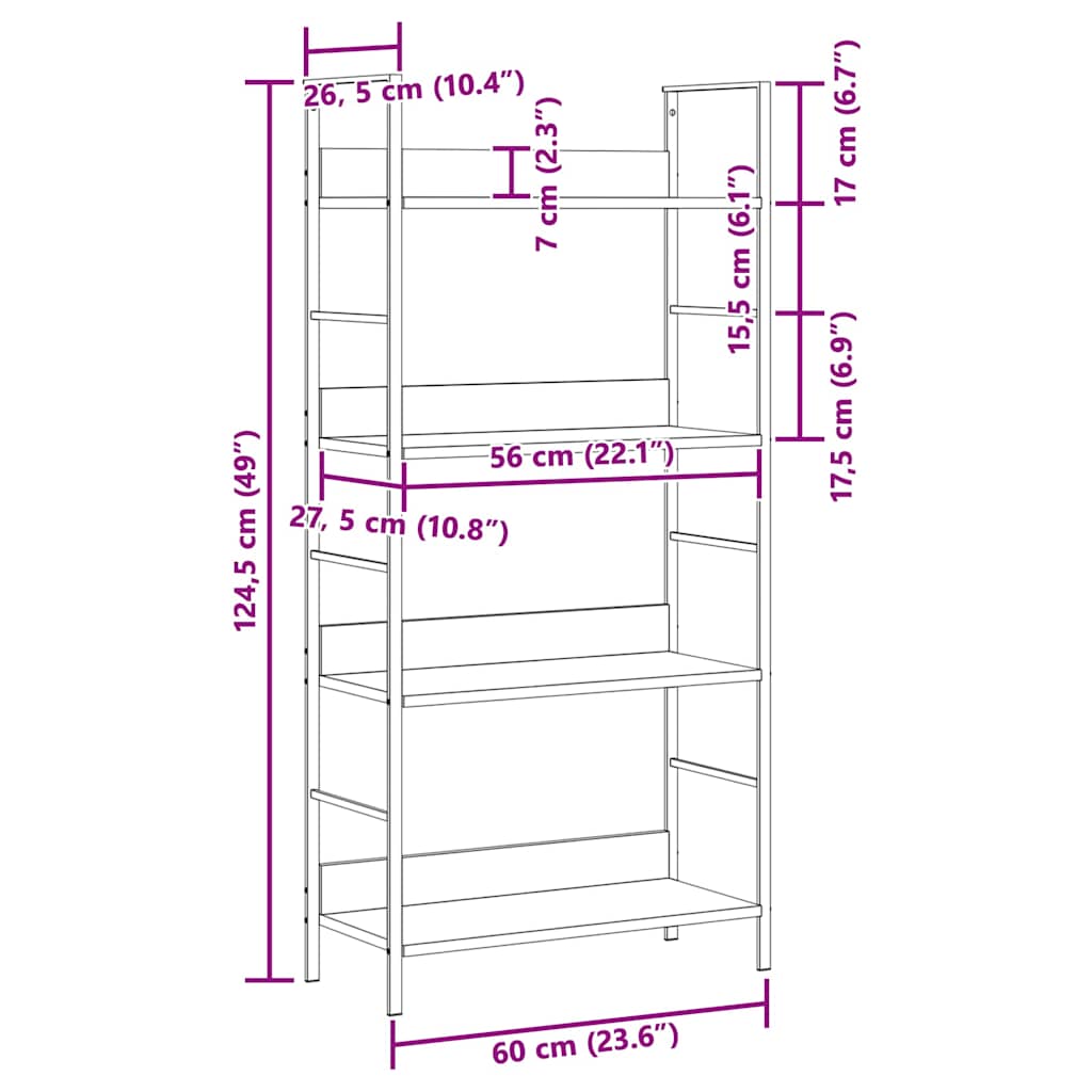 288225 vidaXL 4-Layer Book Shelf Oak 60x27,6x124,5 cm Engineered Wood