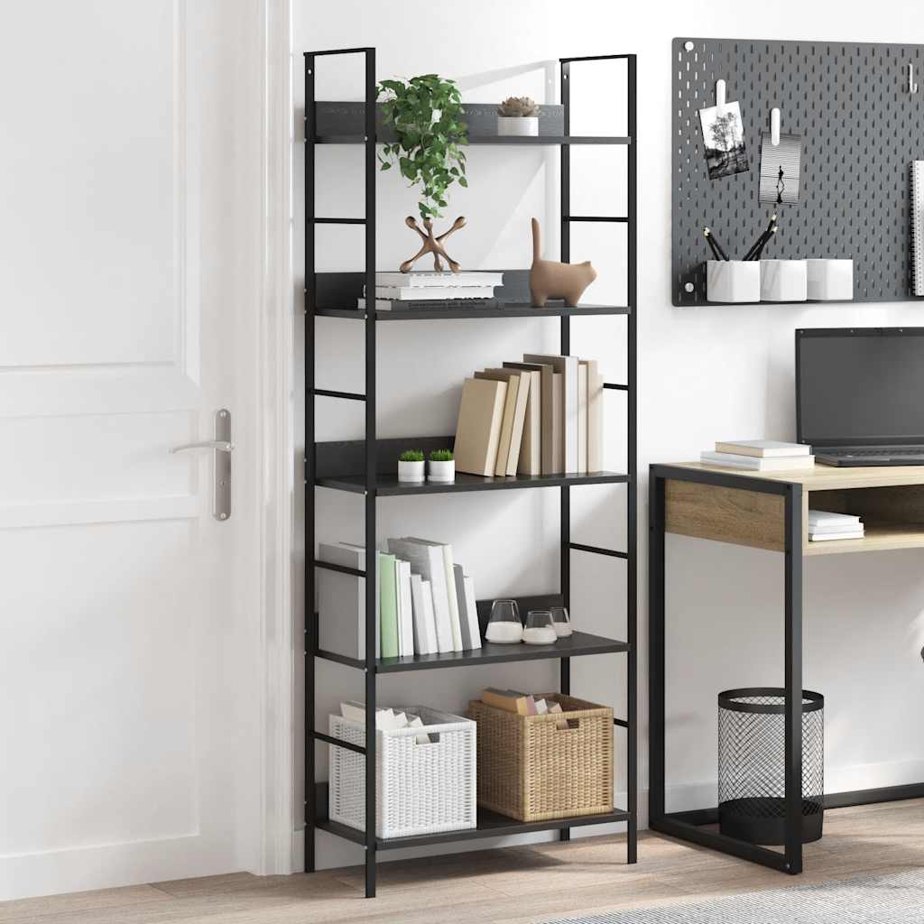 5-Layer Book Shelf Black 60x27.6x158.5 cm Engineered Wood
