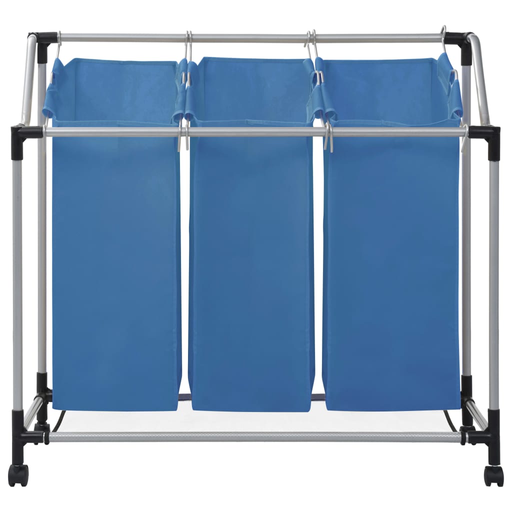 Laundry Sorter with 3 Bags Blue Steel
