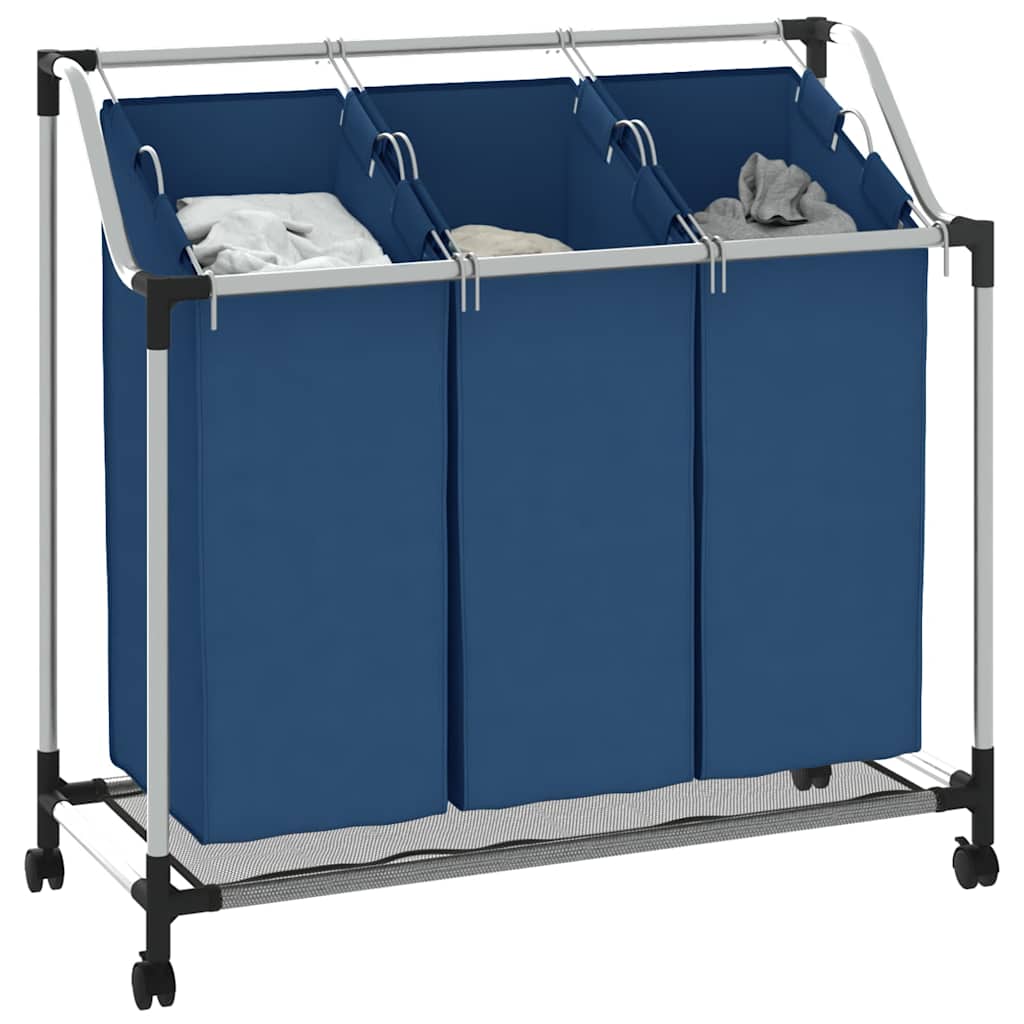 Laundry Sorter with 3 Bags Blue Steel