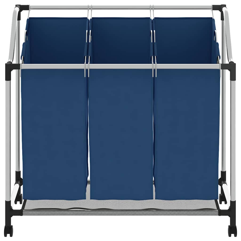 Laundry Sorter with 3 Bags Blue Steel