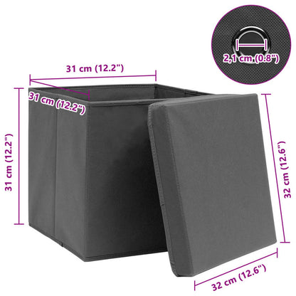 Storage Boxes with Lids 10 pcs Grey 32x32x32 cm Fabric