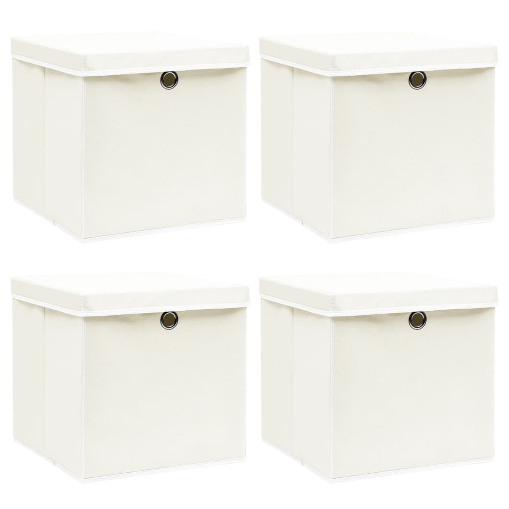 Storage Boxes with Lids 4 pcs White 32x32x32 cm Fabric