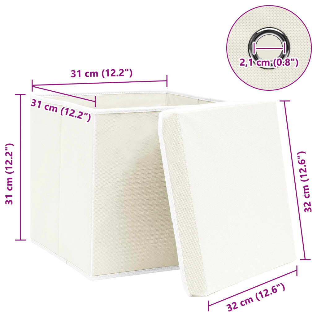 Storage Boxes with Lids 4 pcs White 32x32x32 cm Fabric