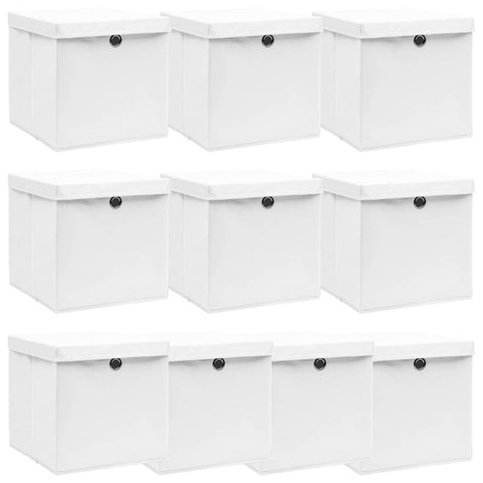 Storage Boxes with Lids 10 pcs White 32x32x32 cm Fabric