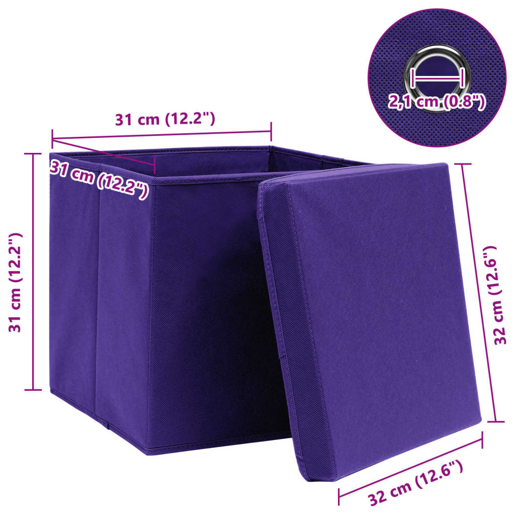 Storage Boxes with Lids 4 pcs Purple 32x32x32 cm Fabric