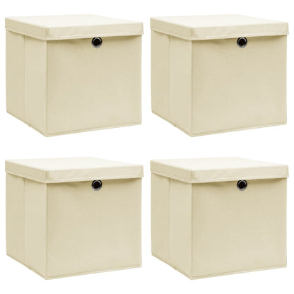 Storage Boxes with Lid 4 pcs Cream 32x32x32 cm Fabric