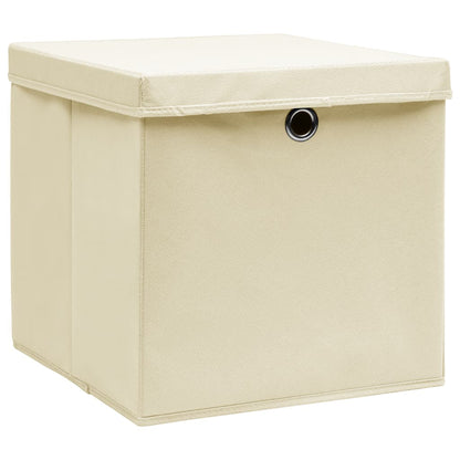 Storage Boxes with Lid 10 pcs Cream 32x32x32 cm Fabric