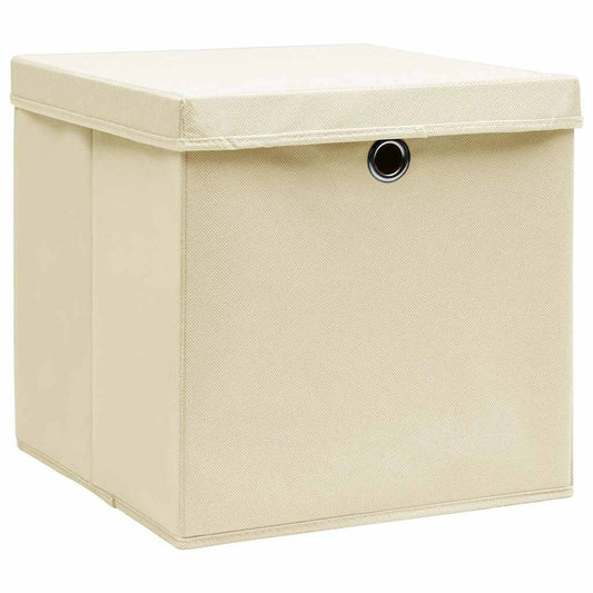 Storage Boxes with Lid 10 pcs Cream 32x32x32 cm Fabric