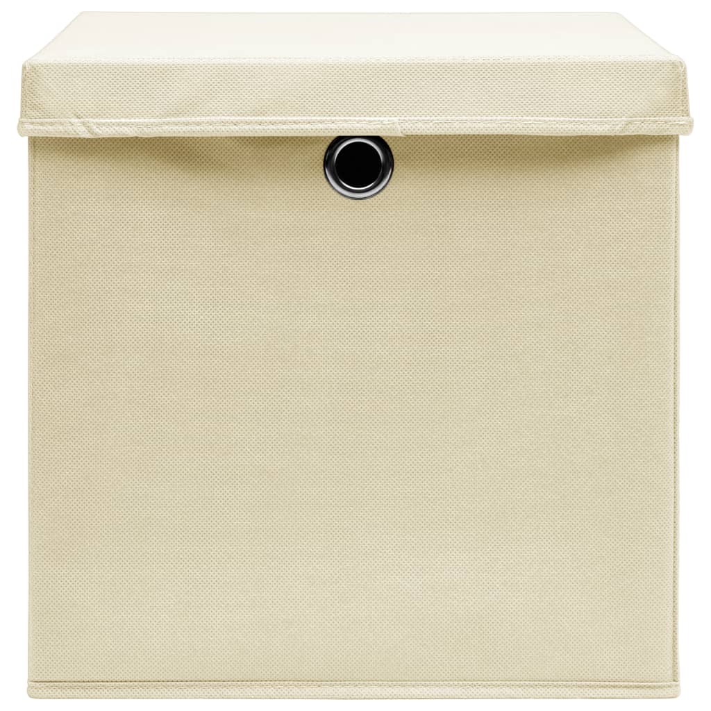 Storage Boxes with Lid 10 pcs Cream 32x32x32 cm Fabric