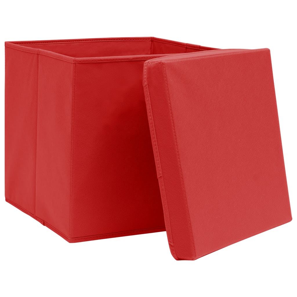 Storage Boxes with Lids 10 pcs Red 32x32x32 cm Fabric