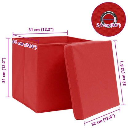 Storage Boxes with Lids 10 pcs Red 32x32x32 cm Fabric