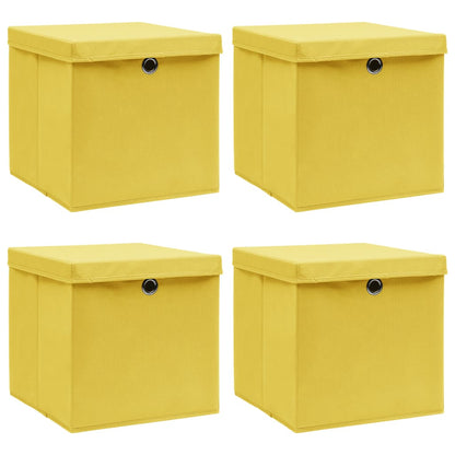 Storage Boxes with Lids 4 pcs Yellow 32x32x32 cm Fabric