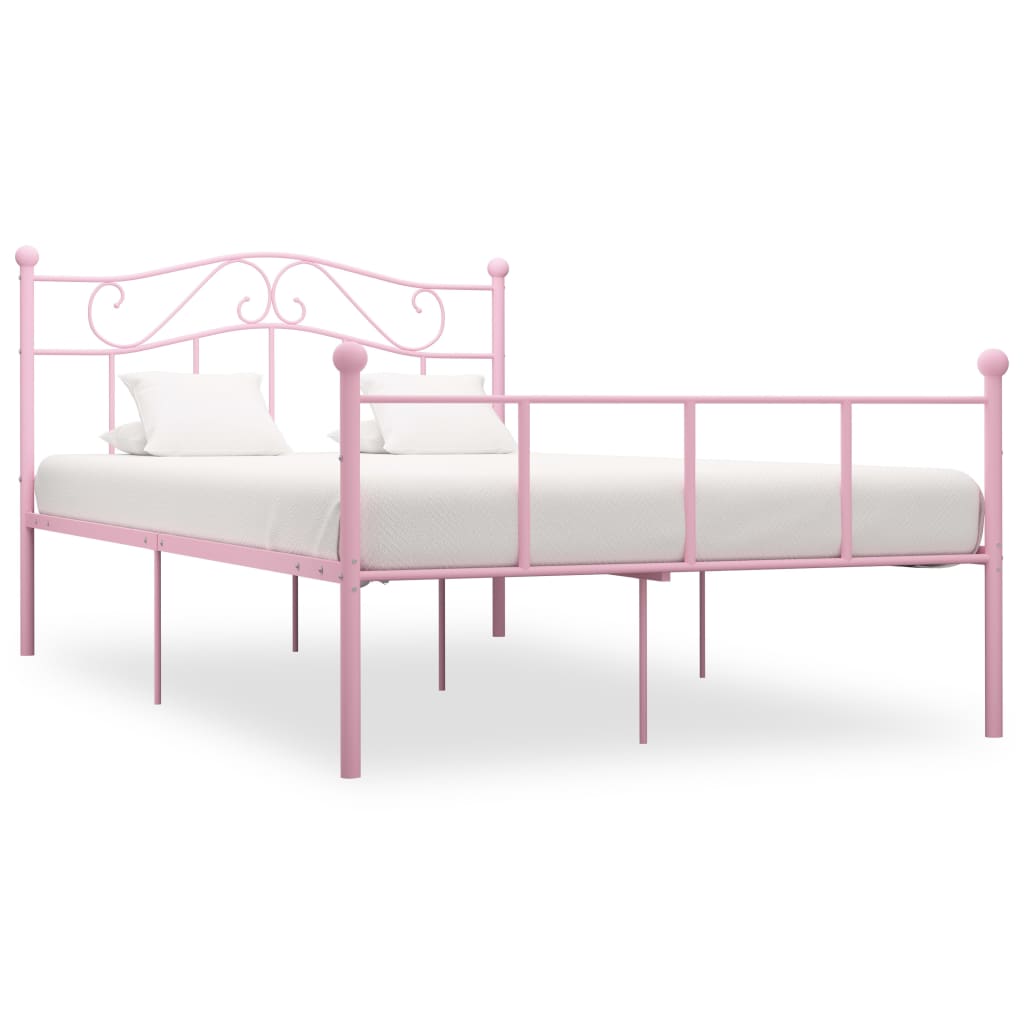 Bed Frame | Pink | Metal | Double | Durable | Bed Frame | Rectangular