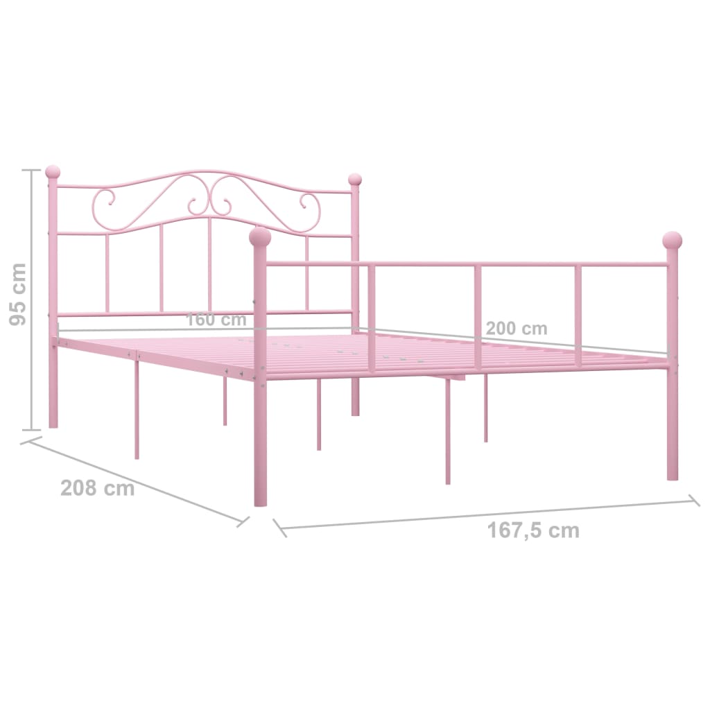 Bed Frame | Pink | Metal | Double | Durable | Bed Frame | Rectangular