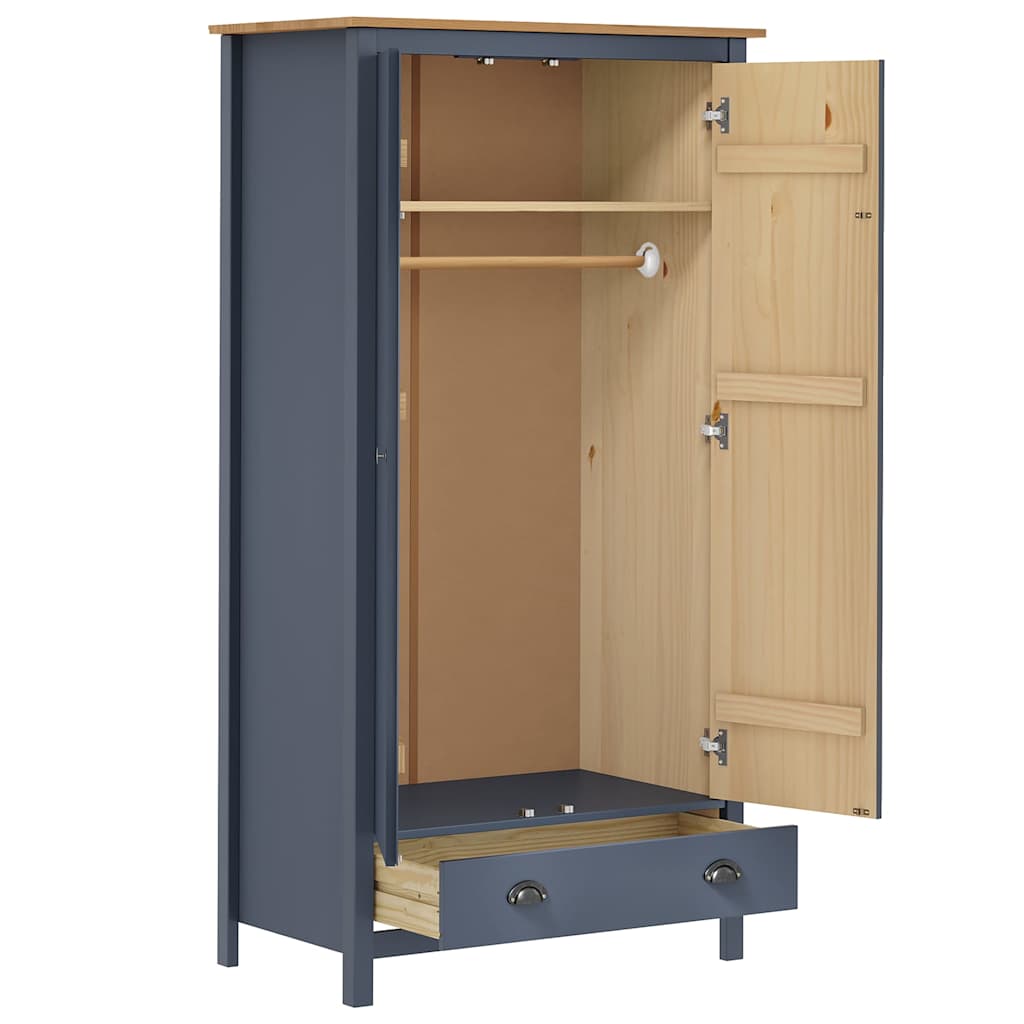 288949 vidaXL 2-Door Wardrobe "Hill" Grey 89x50x170 cm Solid Pine Wood